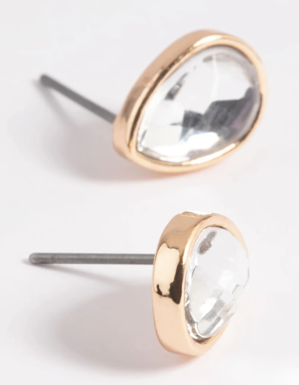 Gold Diamante Pear Stud Earrings - Image 2