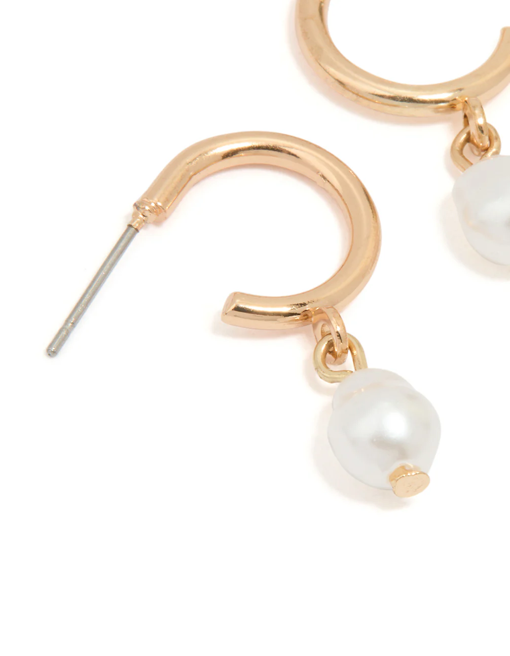 Gold Pearl Drop Huggie Earrings - Image 4