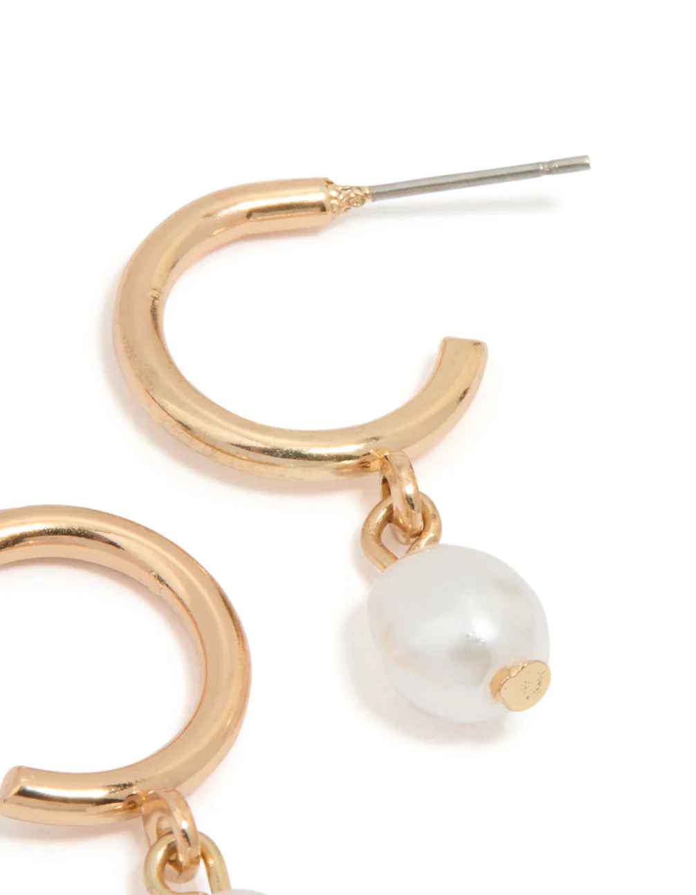 Gold Pearl Drop Huggie Earrings - Image 5