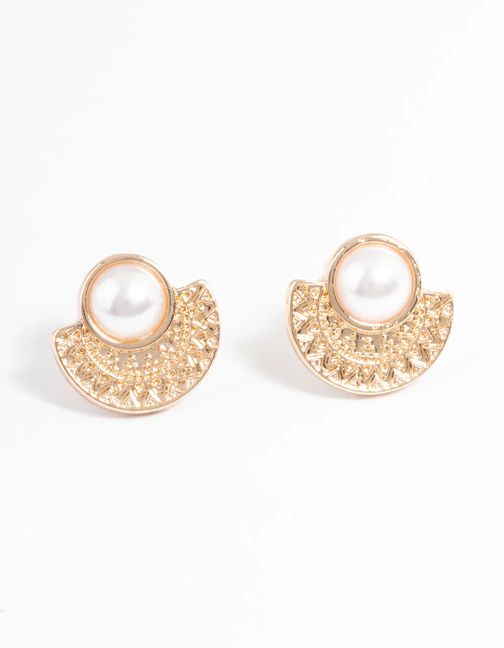 Gold Pearl Etched Stud Earrings - Image 4