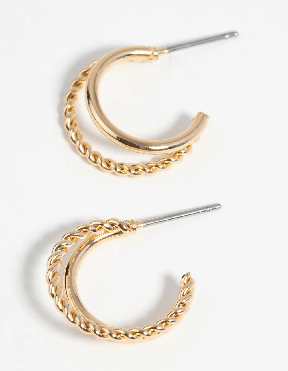 Gold Twisted Huggie Hoop Earrings - Image 2