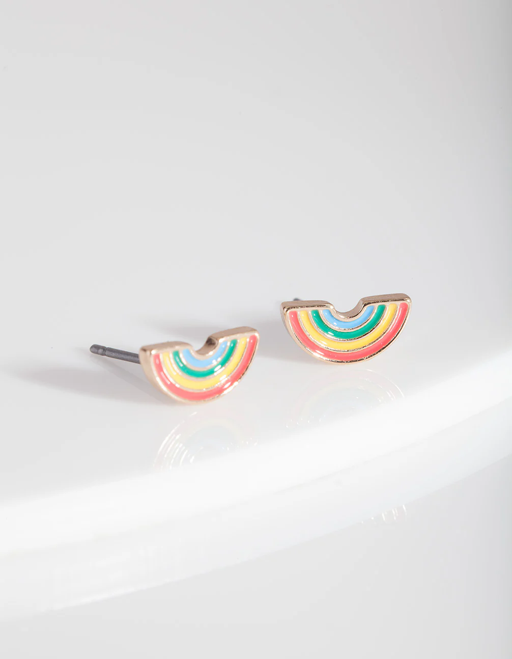 Gold Rainbow Stud Earrings - Image 2
