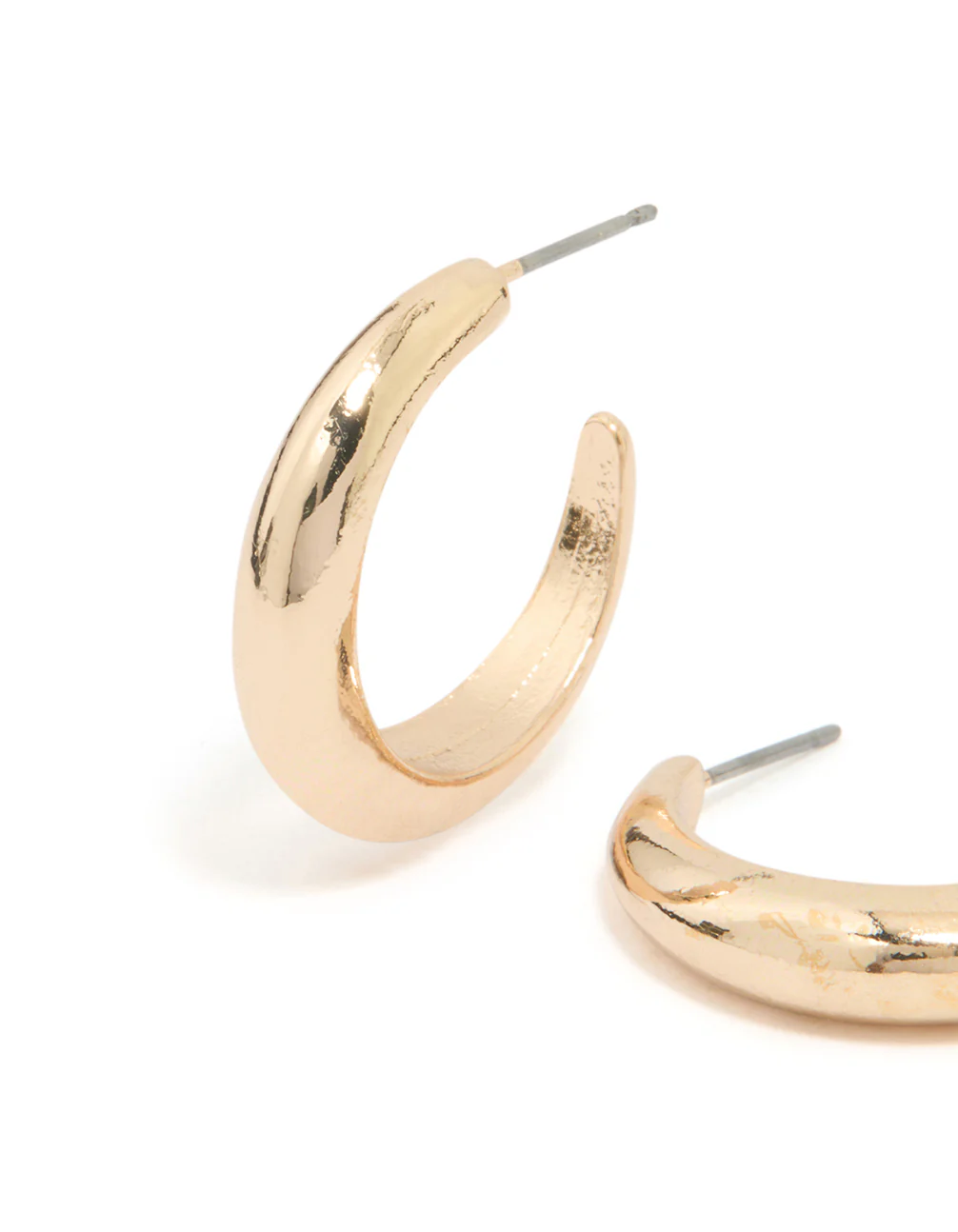 Gold Rounded Hollow Huggie Earrings - Image 2