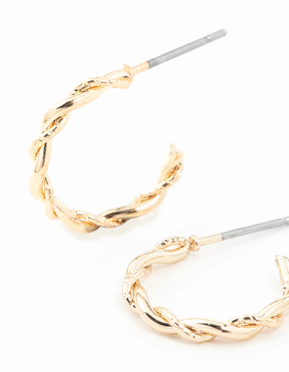 Gold Rope Twisted Huggie Earrings - Image 2
