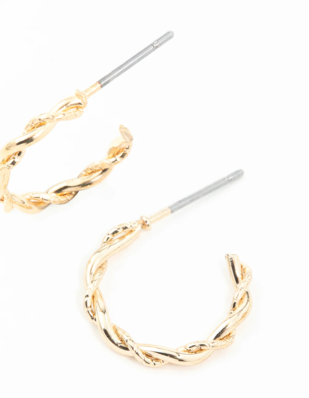 Gold Rope Twisted Huggie Earrings - Image 3