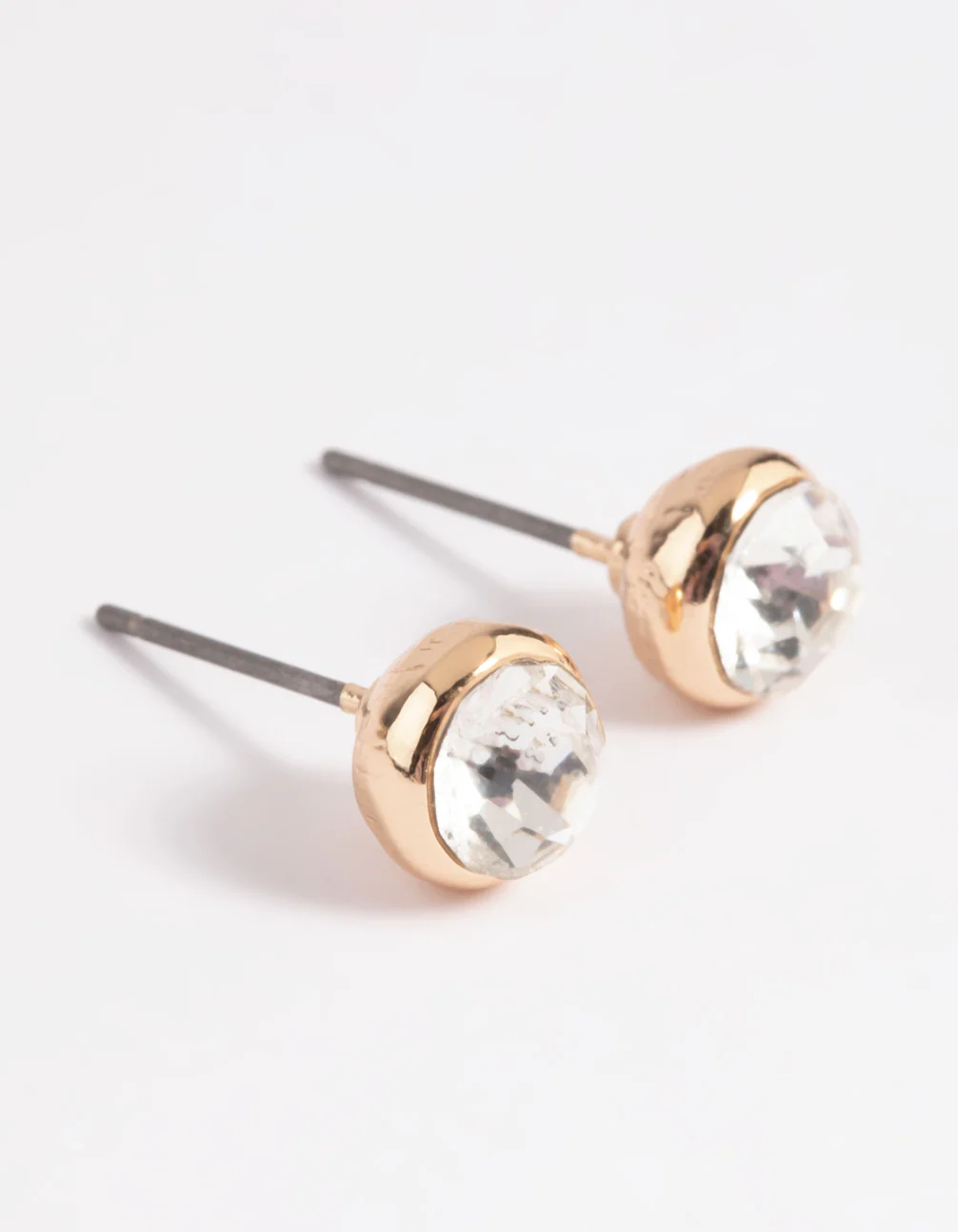 Gold Diamante Round Stud Earrings - Image 2