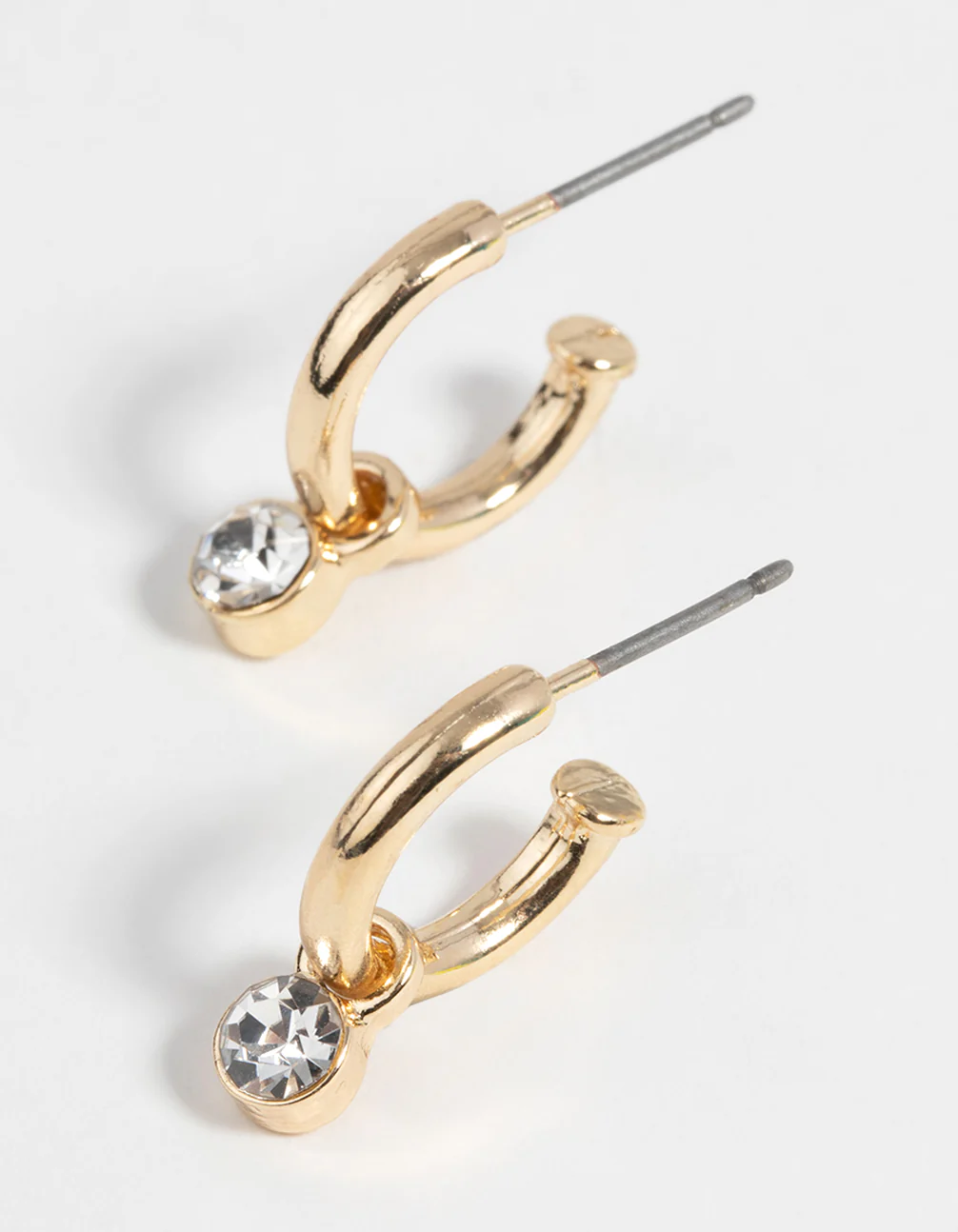 Gold Diamante Huggie Hoop Earrings - Image 2