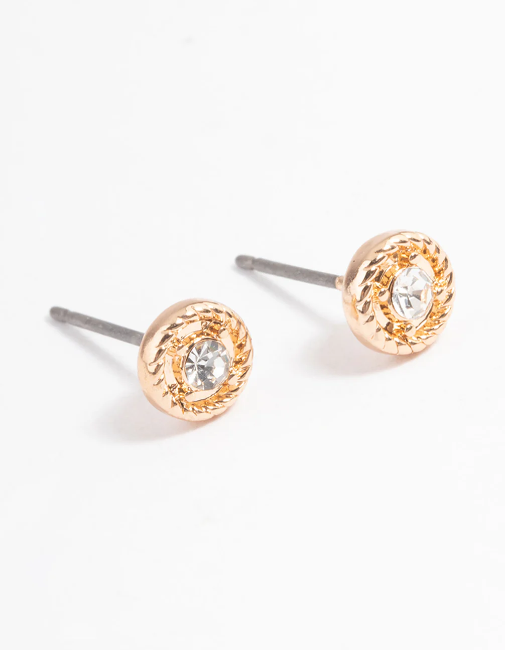 Gold Simple Stone Stud Earrings - Image 2