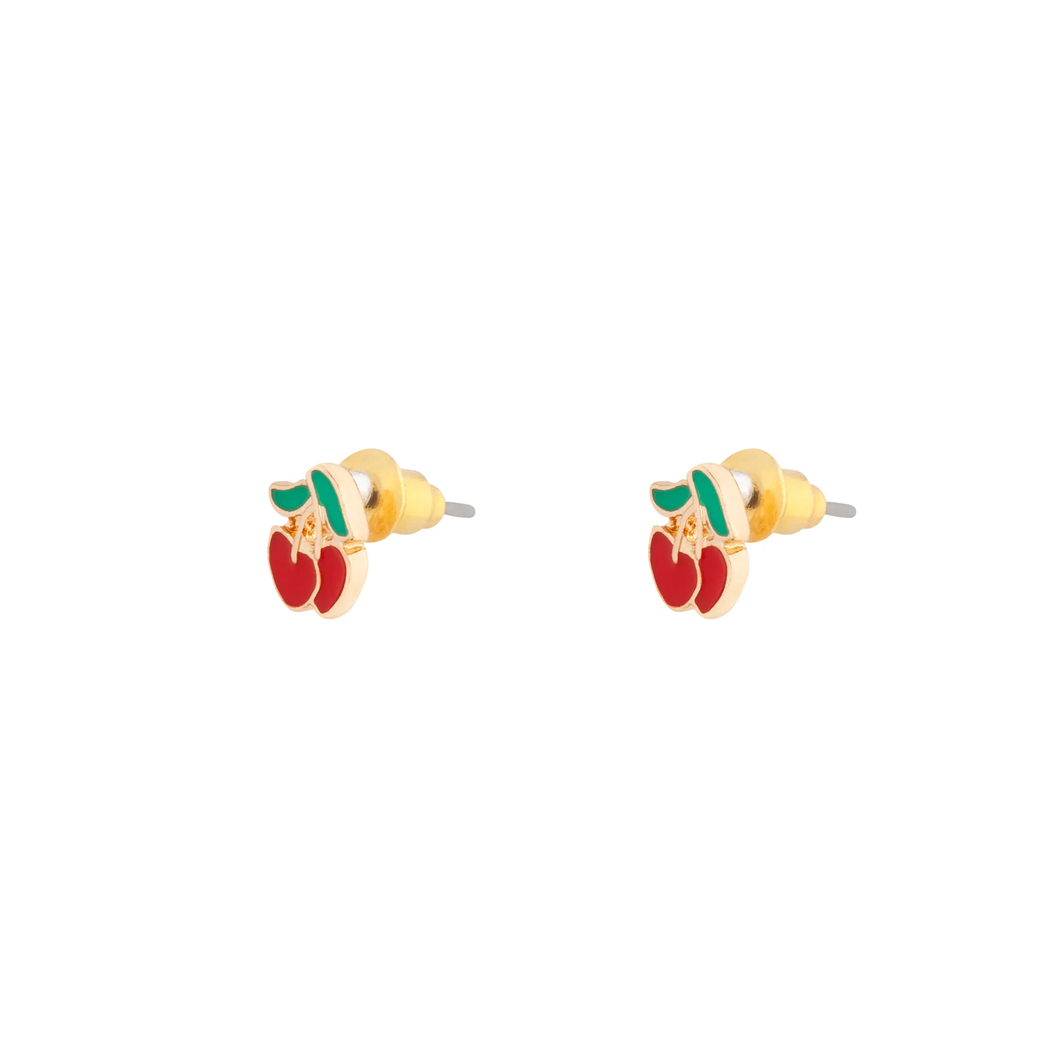 Gold Red Cherry Stud Earrings - Image 2