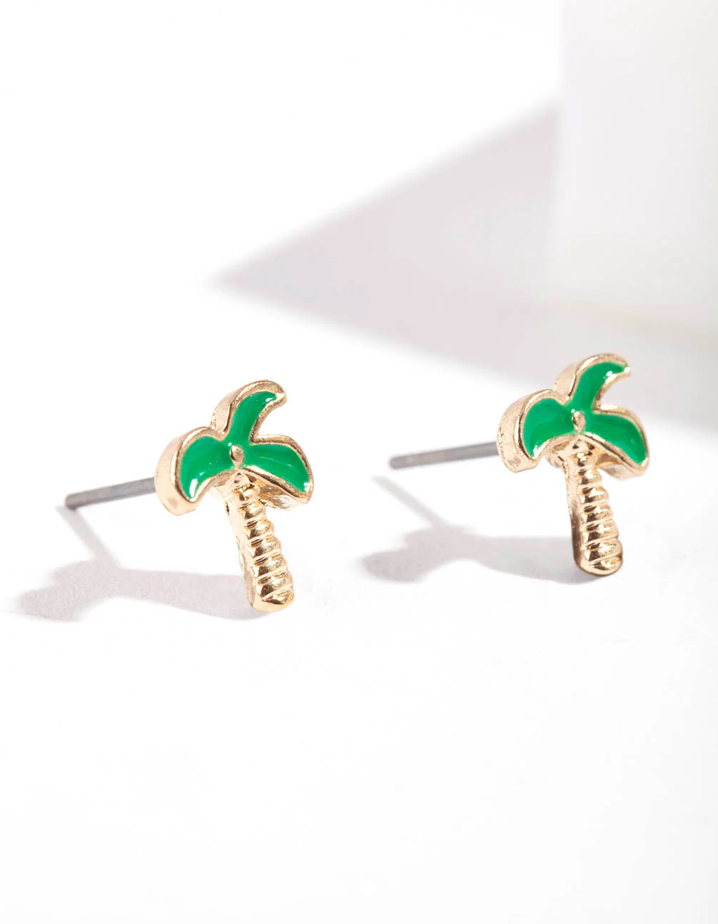 Gold Palm Tree Stud Earrings - Image 2