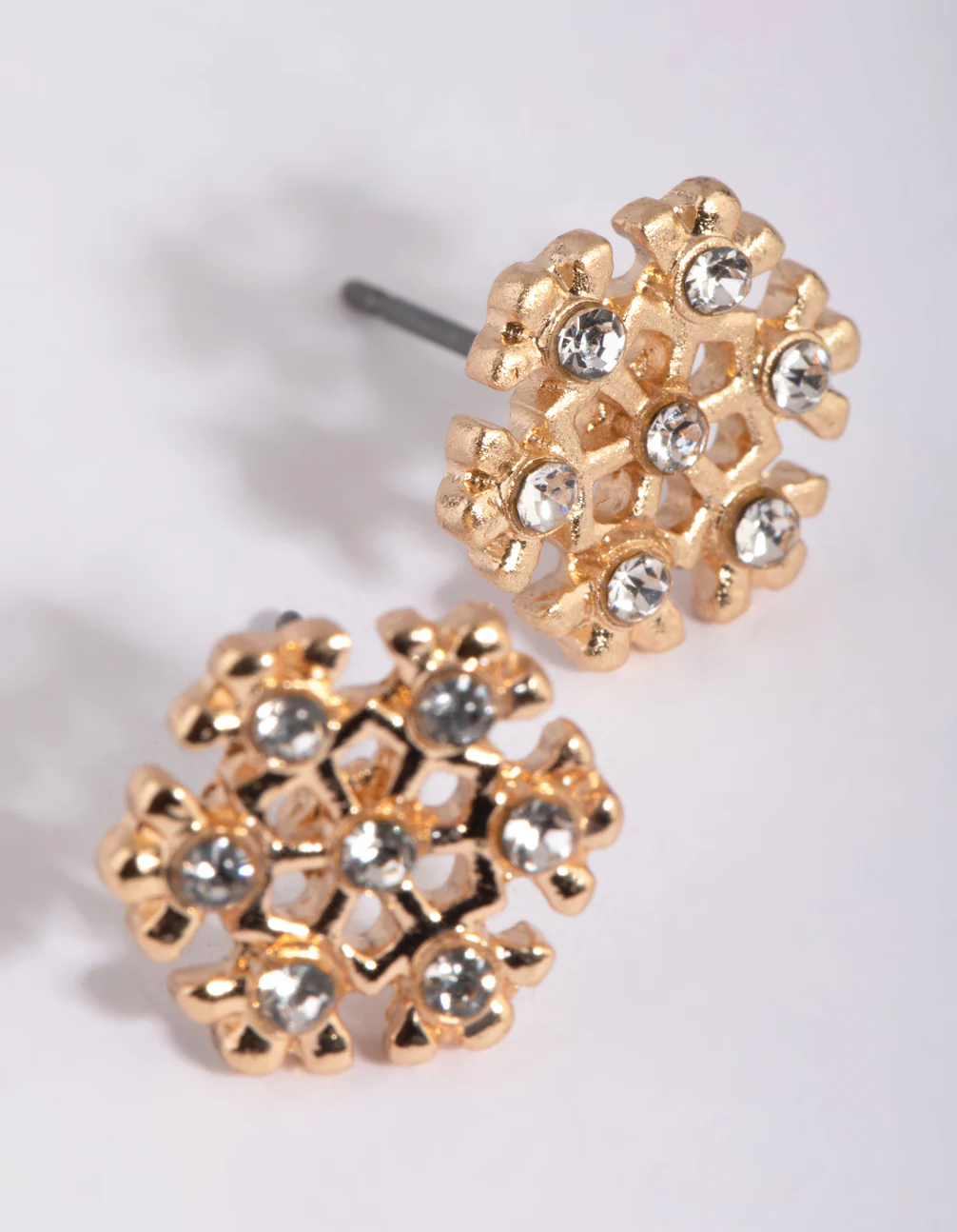 Gold Snowflake Stud Earrings - Image 2