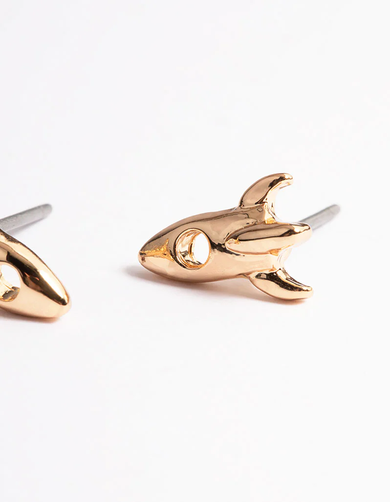 Gold Spaceship Stud Earrings - Image 3