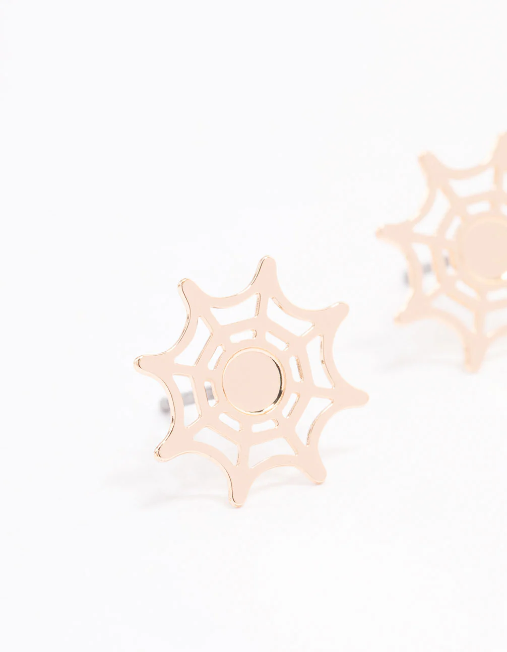 Gold Spiderweb Stud Earrings - Image 2