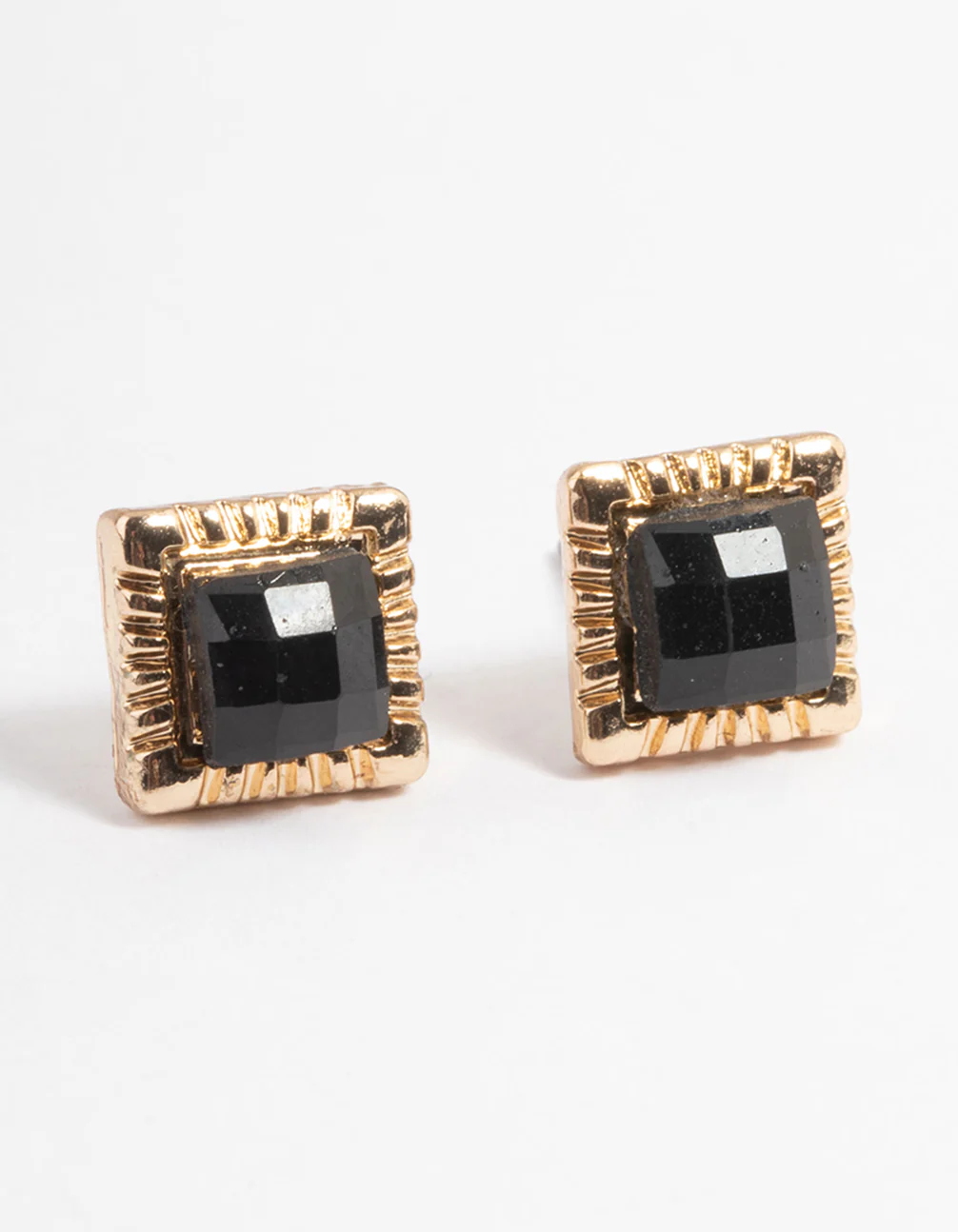 Gold Square Stone Stud Earrings - Image 2