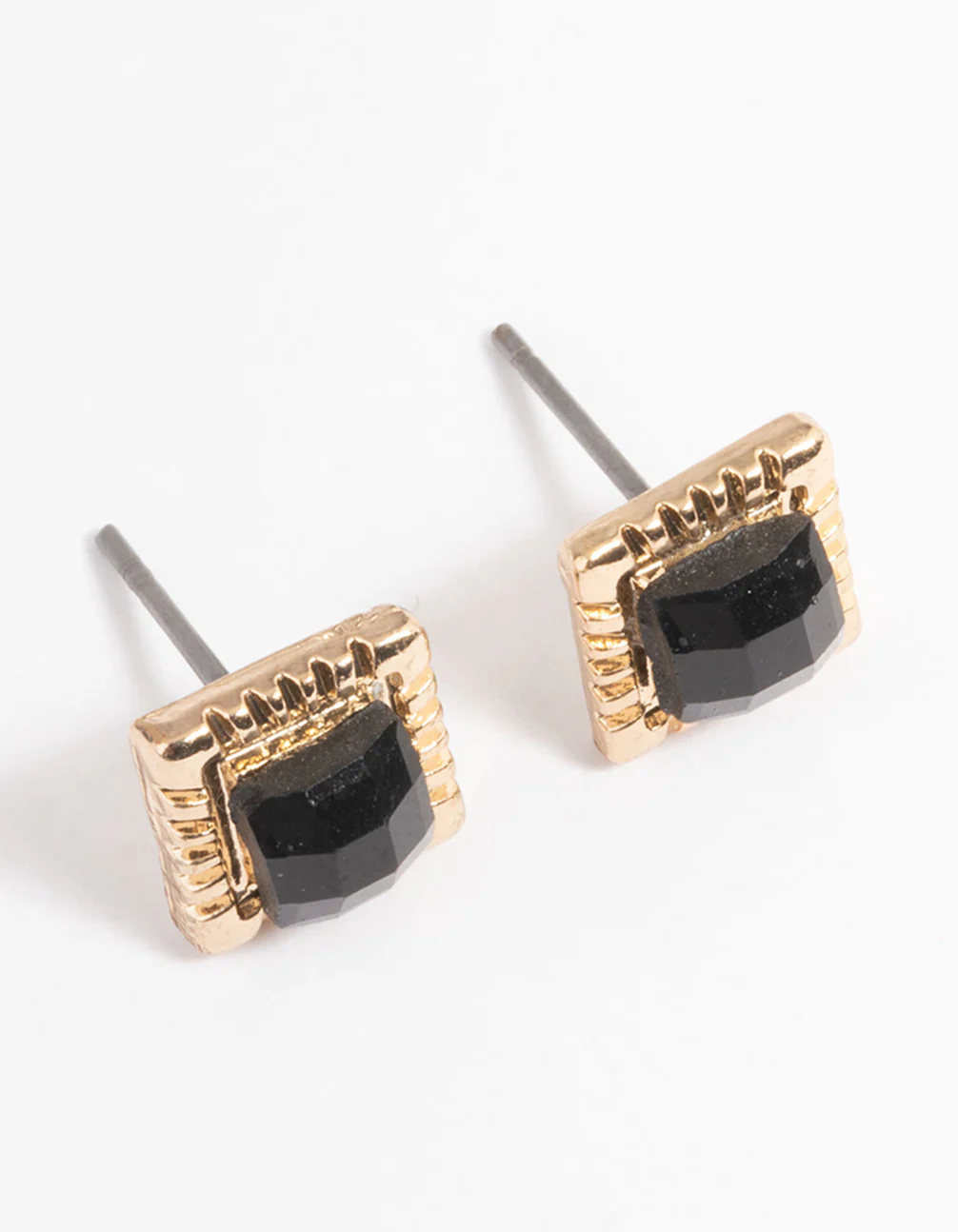 Gold Square Stone Stud Earrings - Image 3