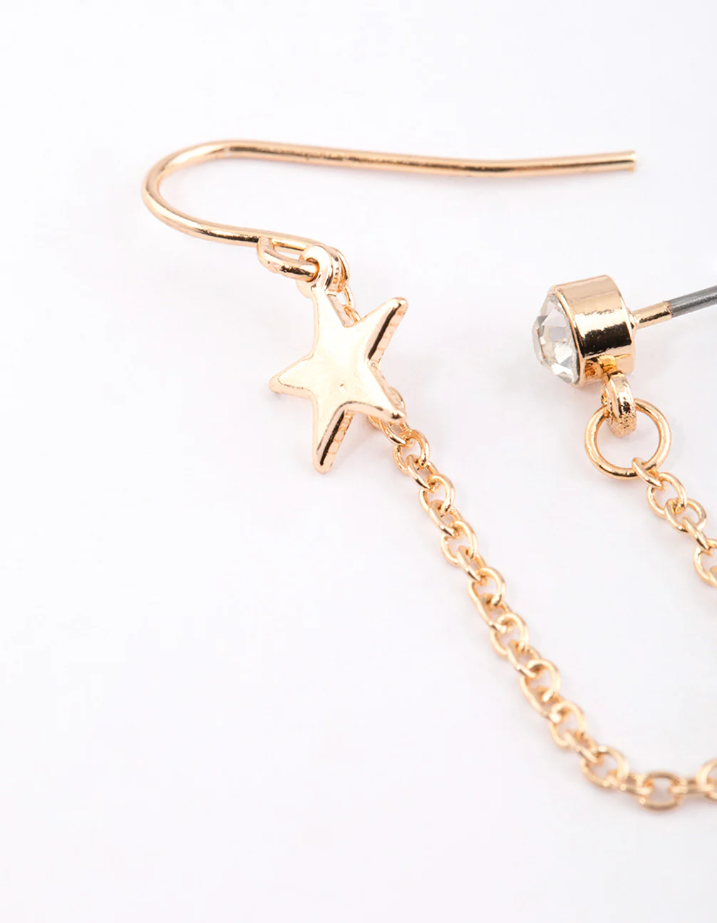 Gold Star & Diamanate Chain Stud Earrings - Image 2