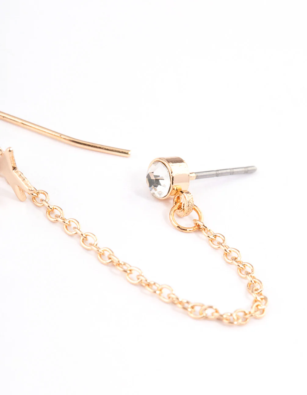 Gold Star & Diamanate Chain Stud Earrings - Image 3