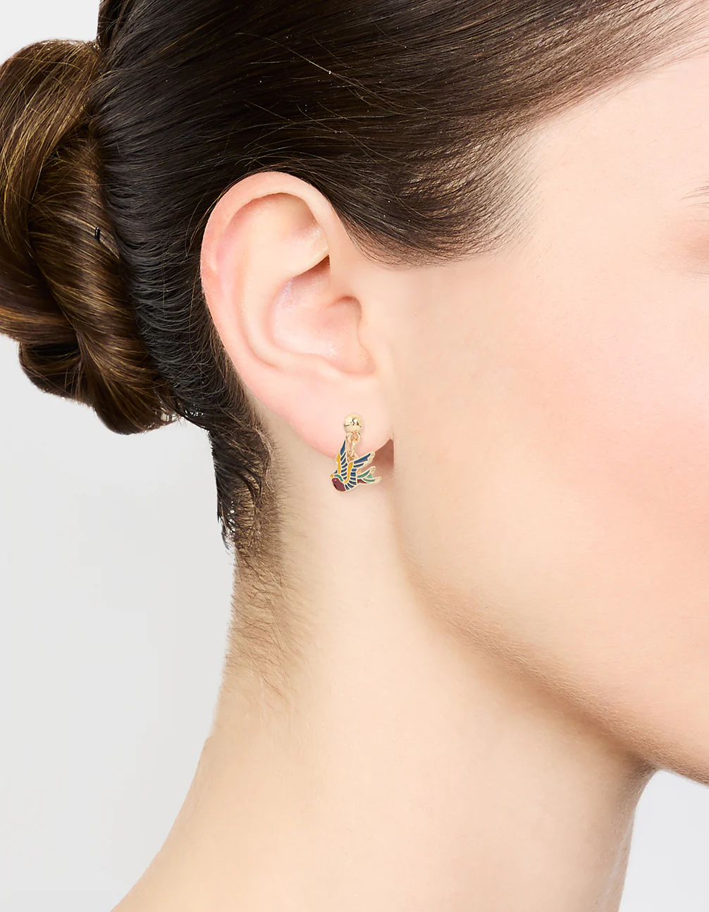 Gold Tattoo Coloured Sparrow Drop Earrings - Image 2