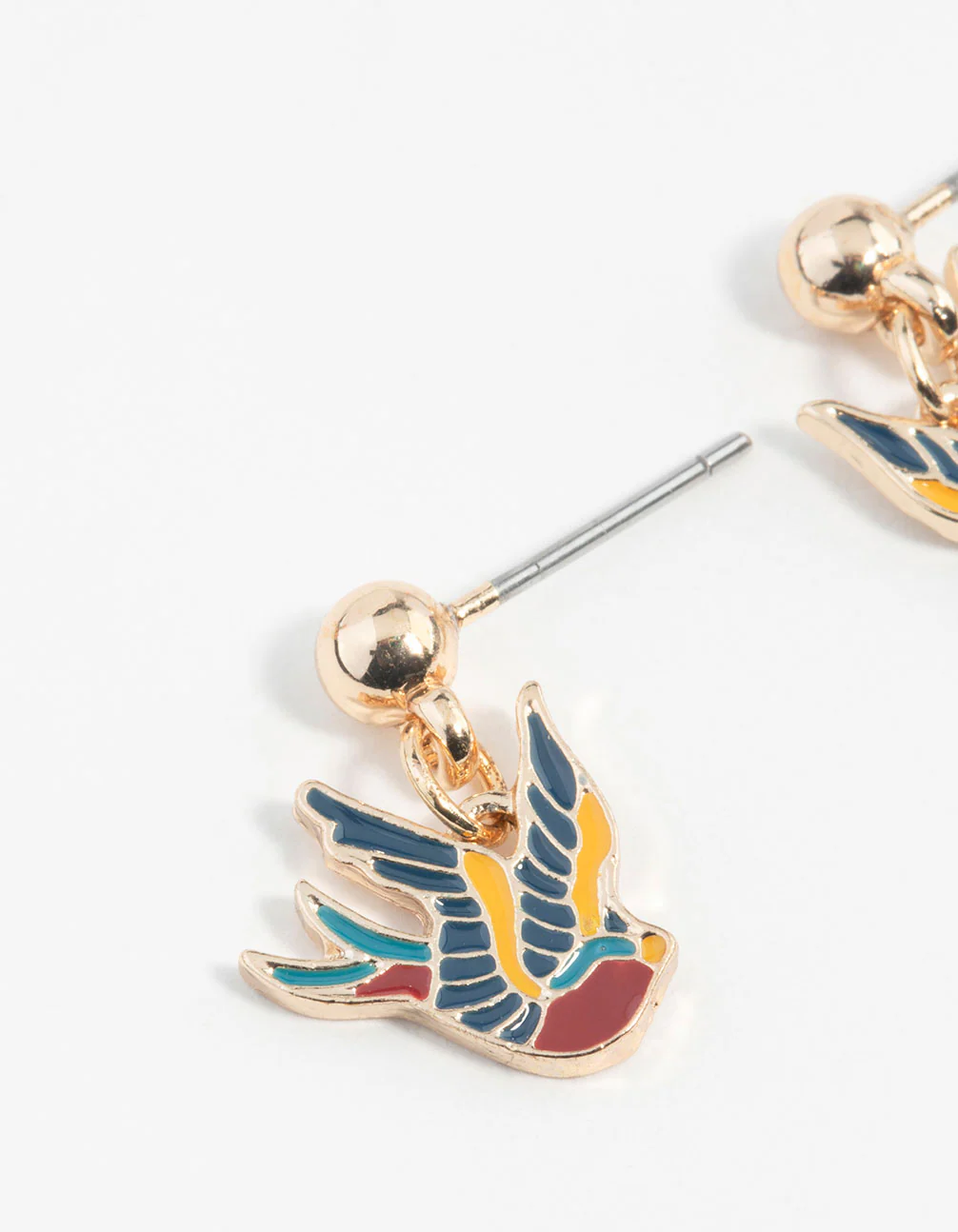 Gold Tattoo Coloured Sparrow Drop Earrings - Image 4