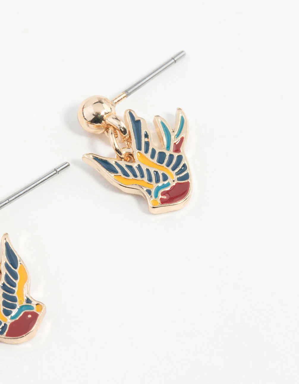 Gold Tattoo Coloured Sparrow Drop Earrings - Image 5
