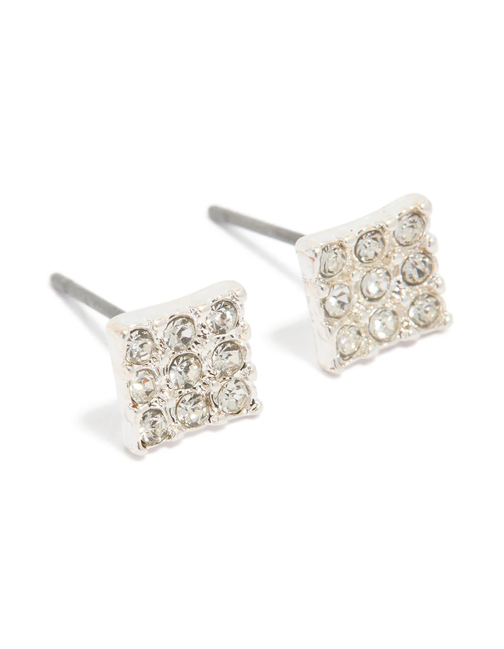 Silver Pave Diamante Square Stud Earrings - Image 2