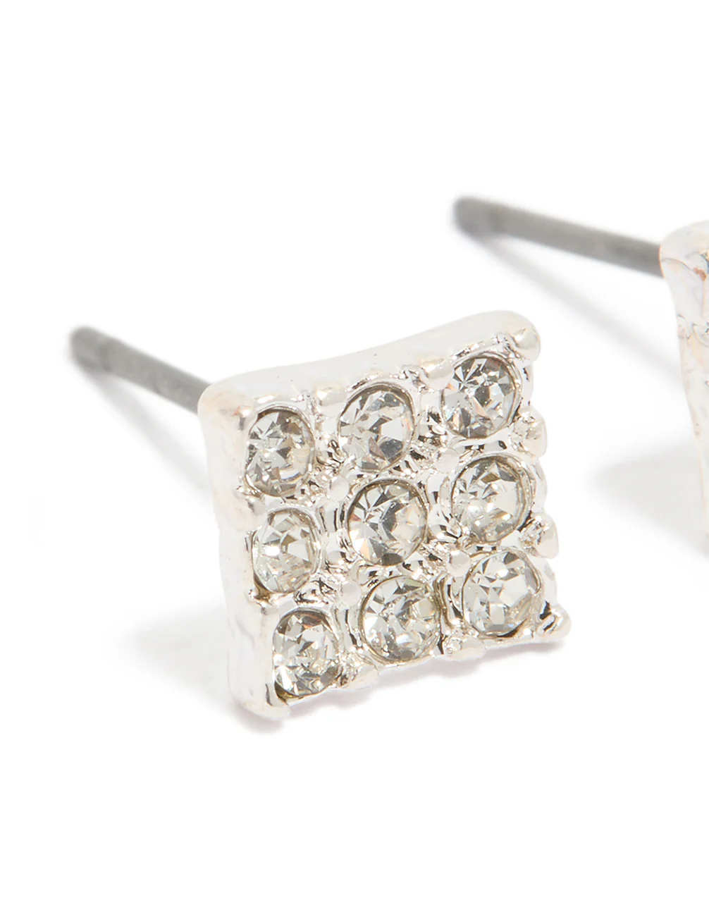 Silver Pave Diamante Square Stud Earrings - Image 3