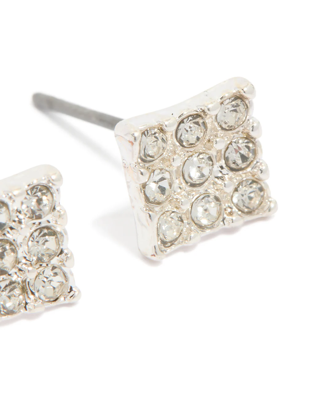 Silver Pave Diamante Square Stud Earrings - Image 4