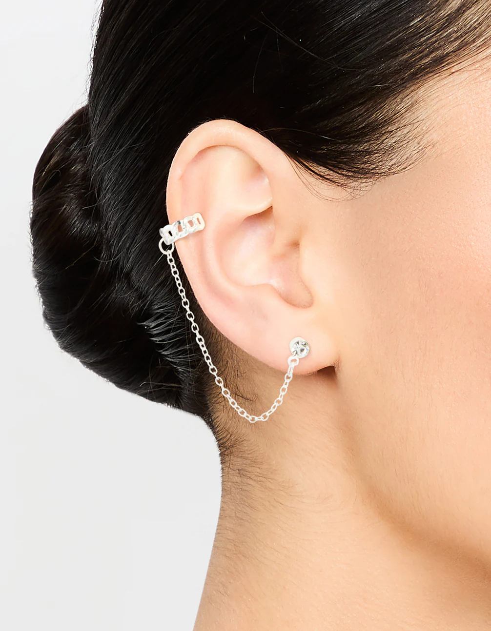 Silver Chain Link Cuff & Diamante Chain Drop Earrings - Image 2