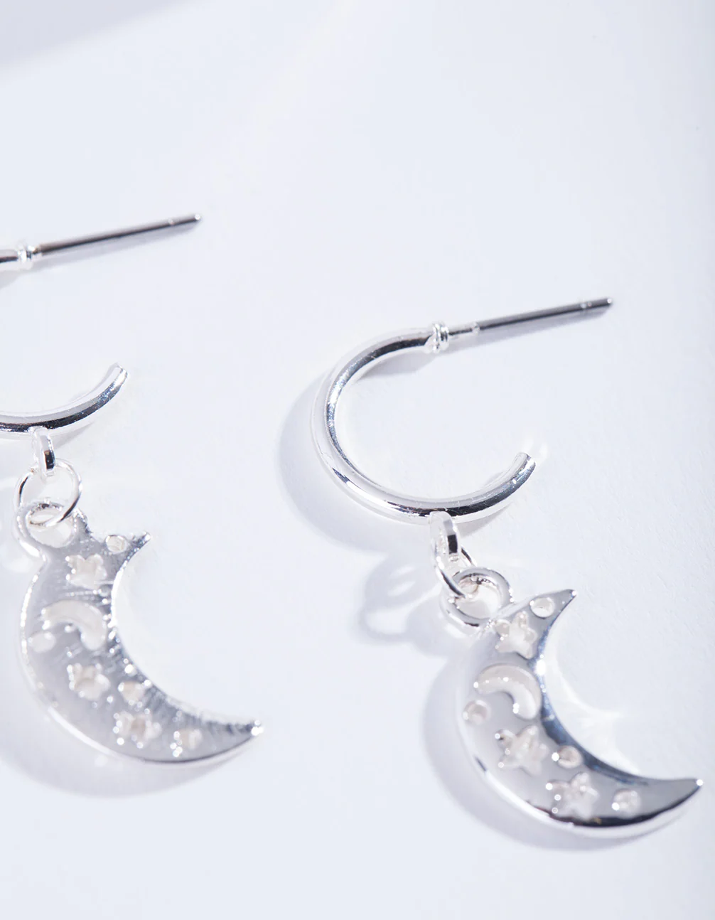Silver Cut-Out Moon Hoop Earrings - Image 3