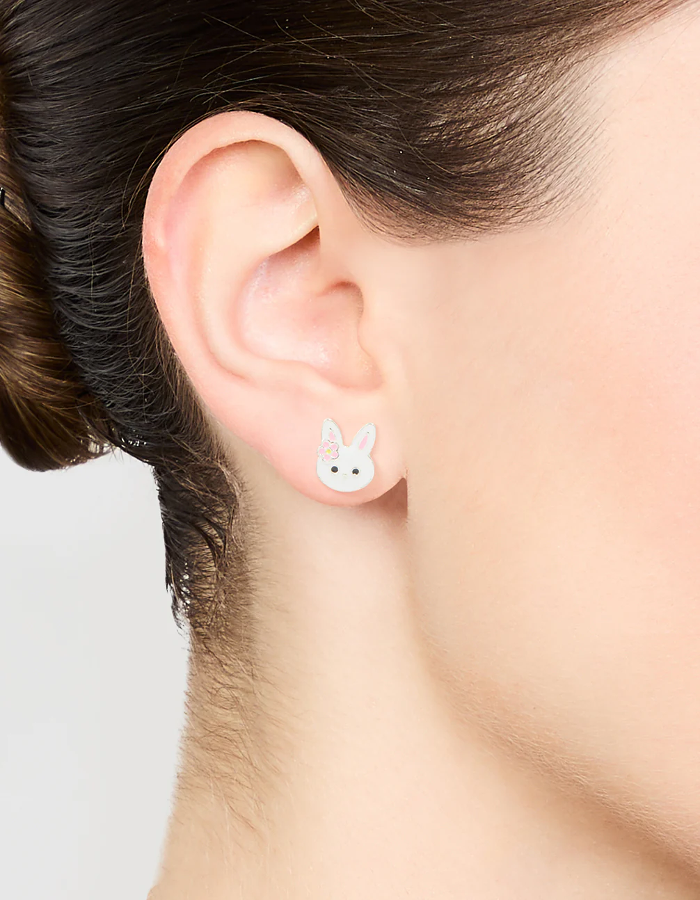 Silver Cute Bunny Stud Earrings - Image 2