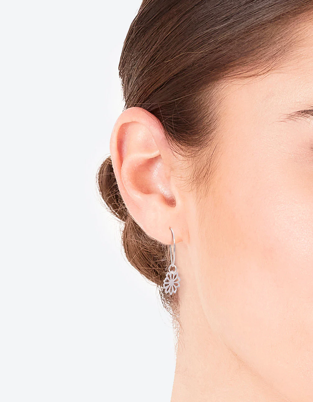 Silver Dainty Flower Hoop Earrings - Image 2