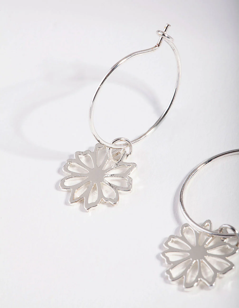 Silver Dainty Flower Hoop Earrings - Image 4