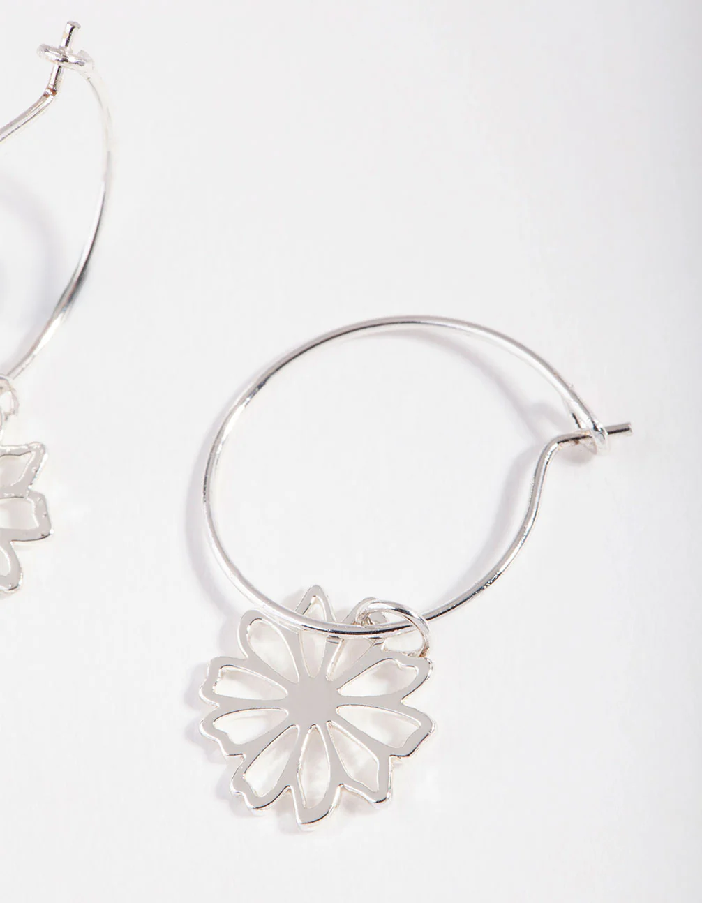 Silver Dainty Flower Hoop Earrings - Image 5