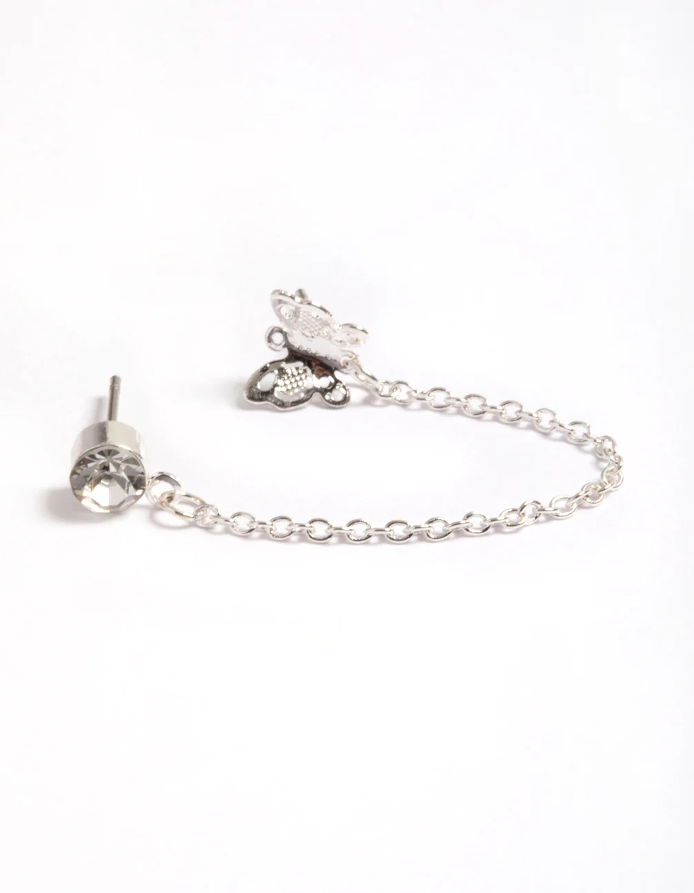 Silver Diamante & Butterfly Chain Earrings