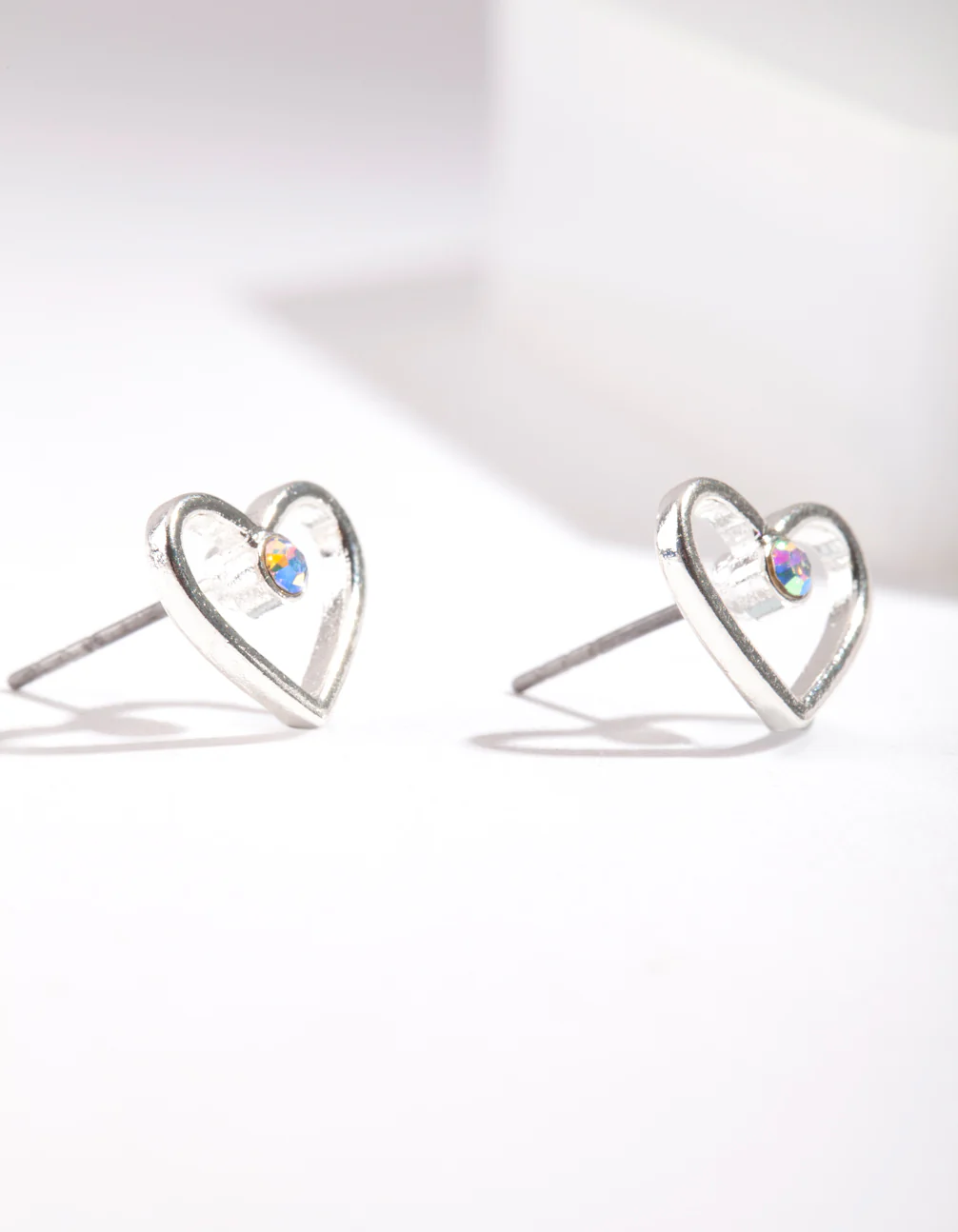 Silver Cut Out & Diamante Heart Stud Earring - Image 2