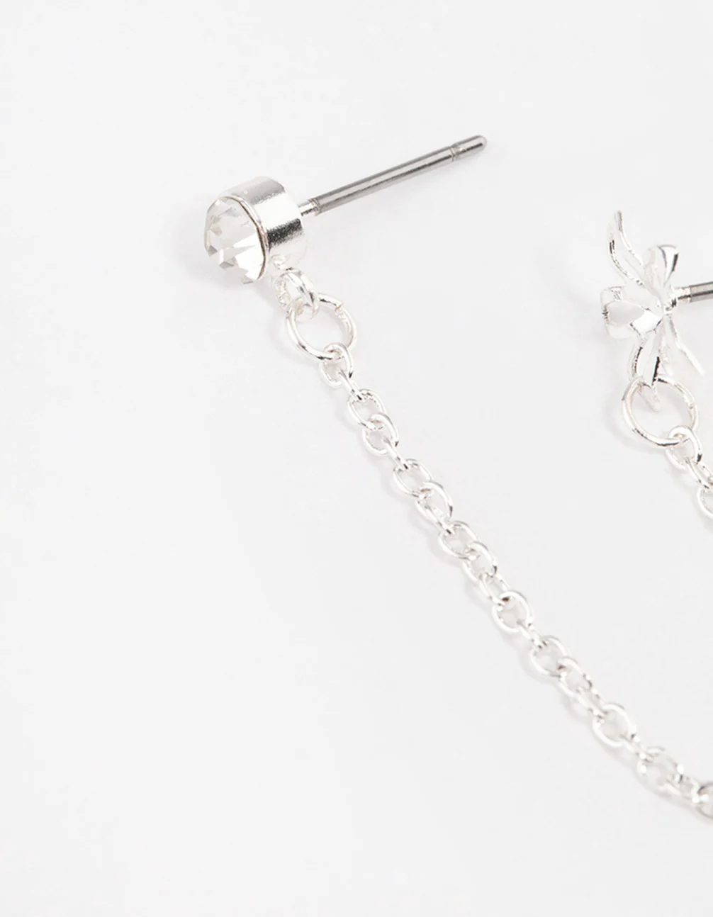 Silver Diamante & Flower Chain Earrings - Image 2