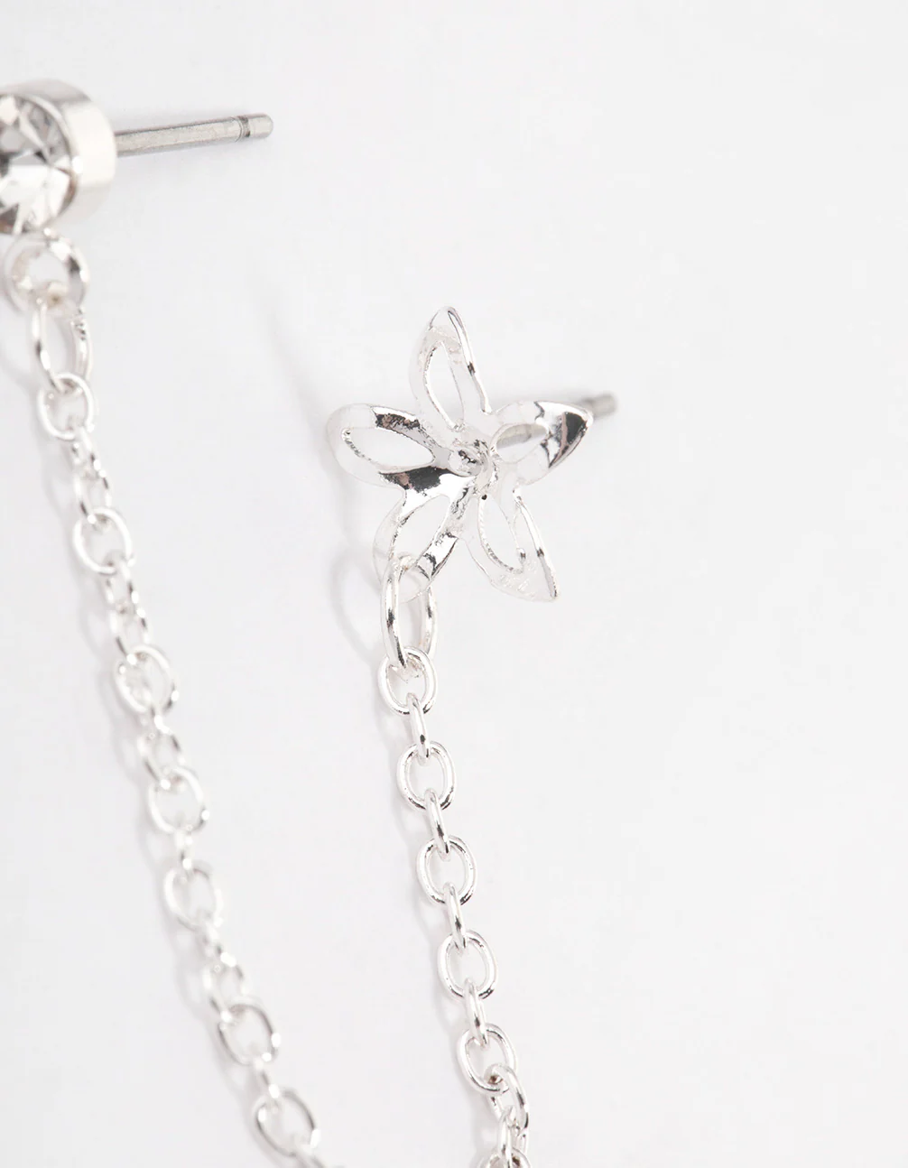 Silver Diamante & Flower Chain Earrings - Image 3
