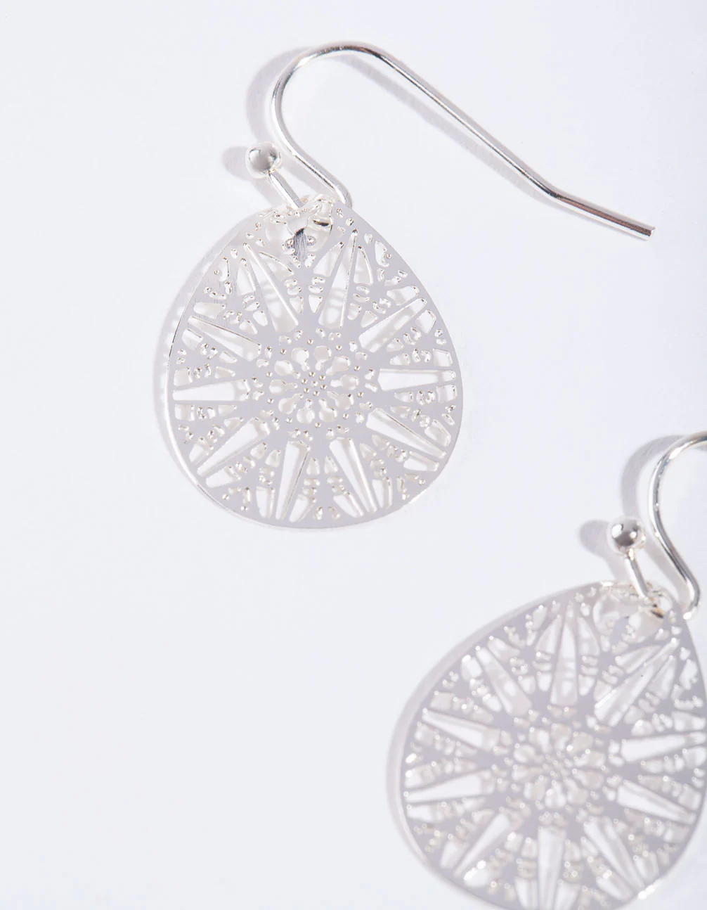 Silver Filigree Cut Out Drop Earrings - Image 2