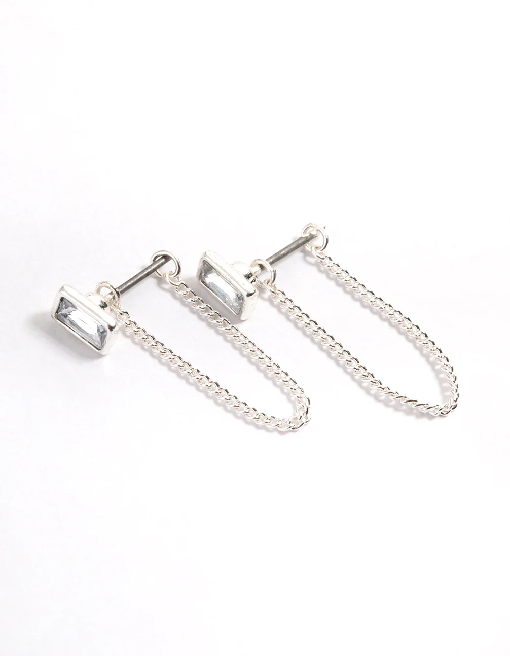 Silver Emerald Chain Front & Back Earrings - Image 2