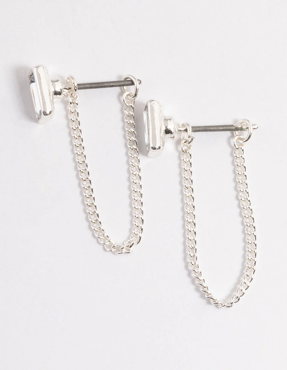 Silver Emerald Chain Front & Back Earrings - Image 3