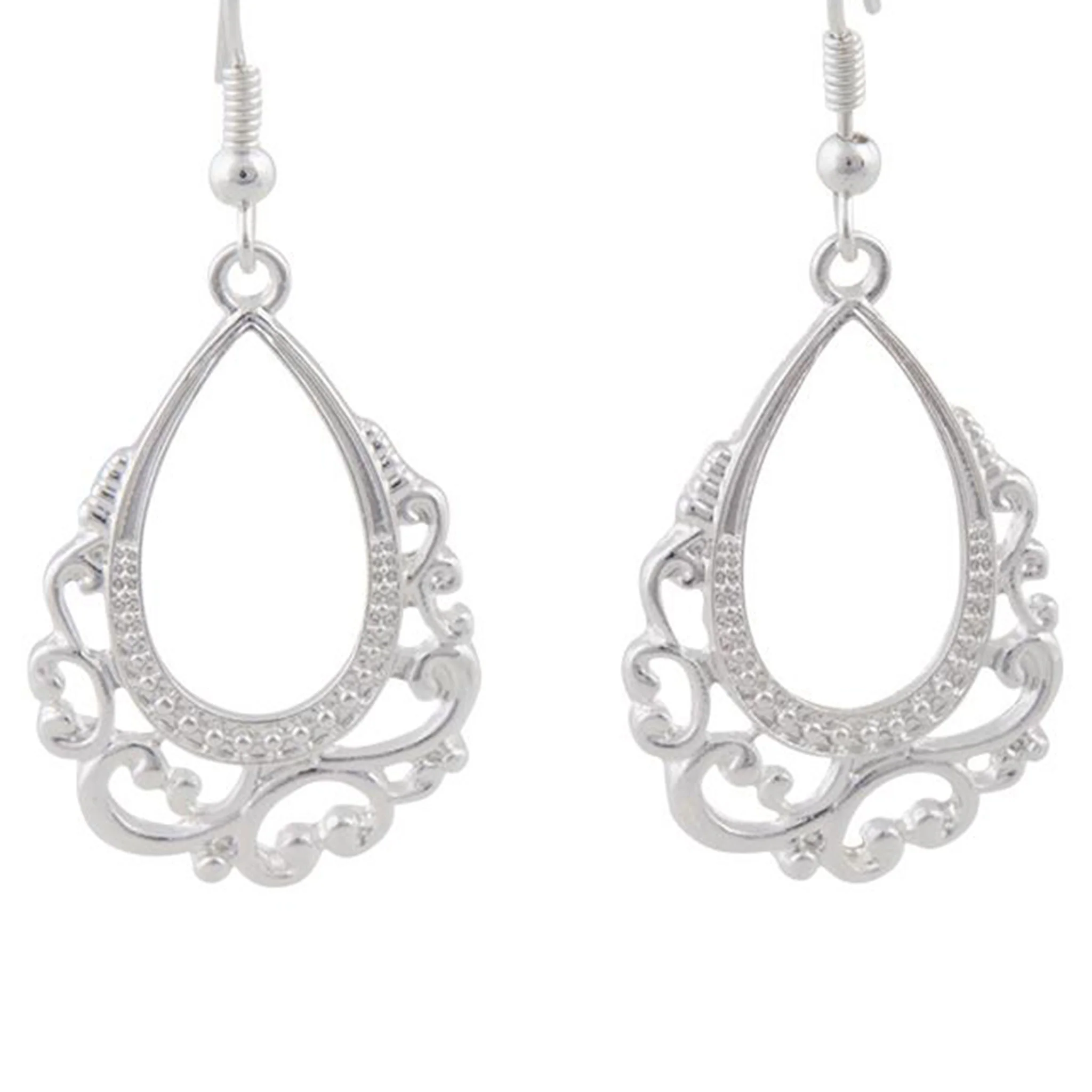 Silver Ornate Teardrop Earrings - Image 2