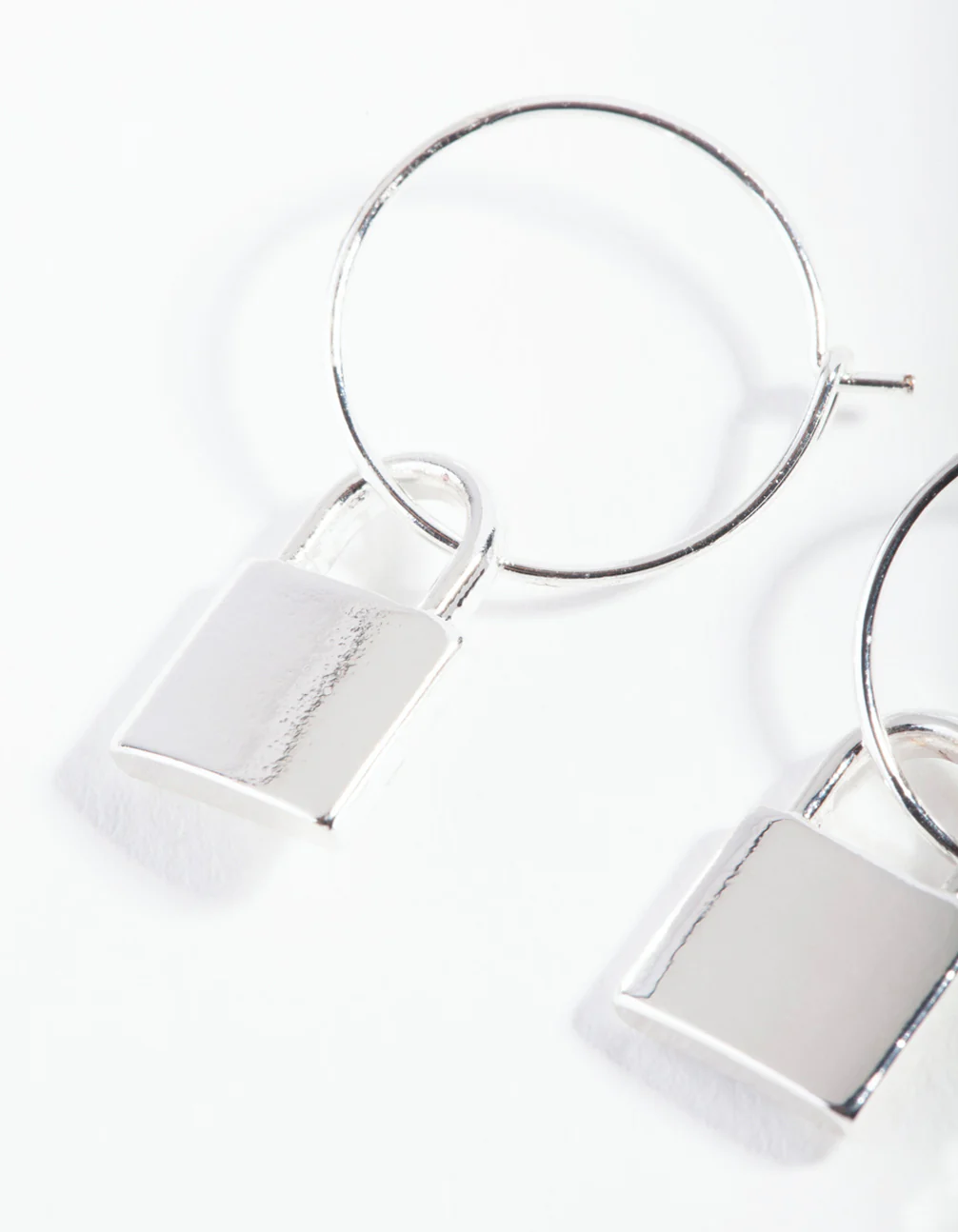 Silver Padlock Fine Hoop Earrings - Image 2