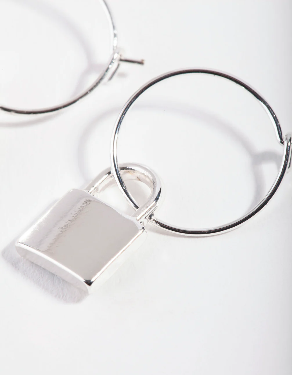 Silver Padlock Fine Hoop Earrings - Image 3
