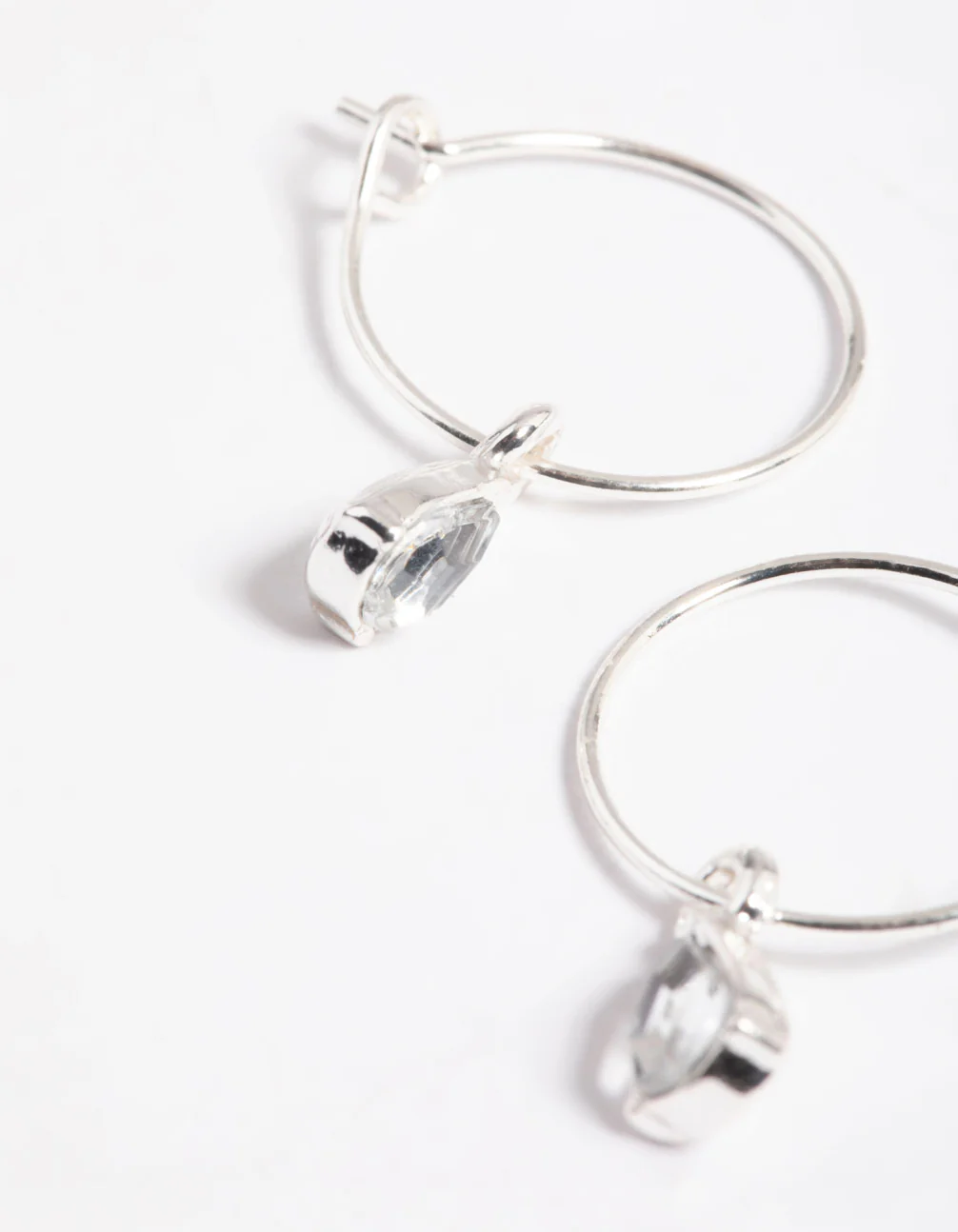 Silver Pear Drop Hoop Earrings - Image 2