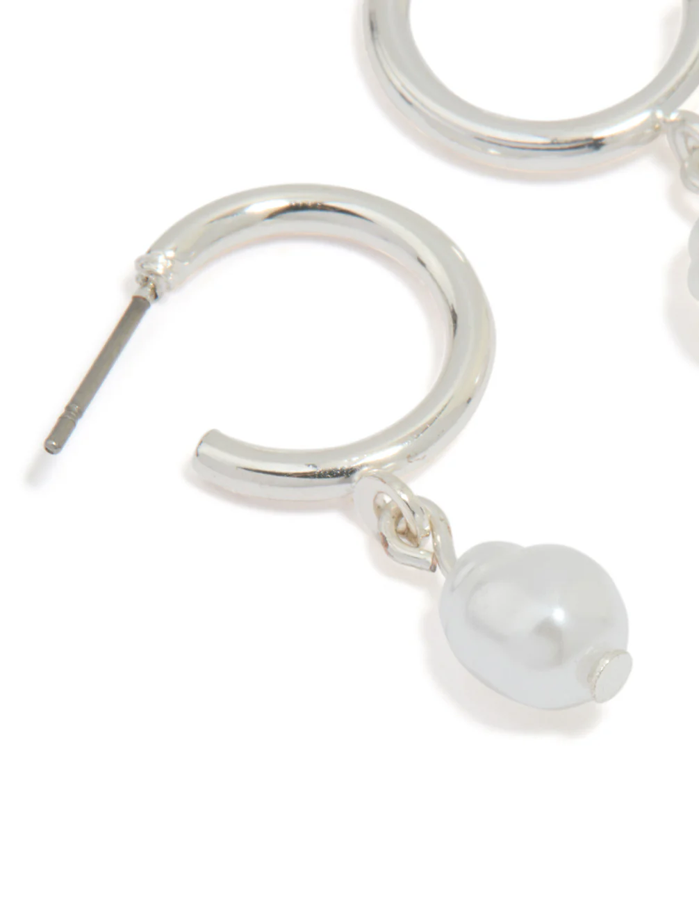 Silver Pearl Drop Huggie Earrings - Image 4