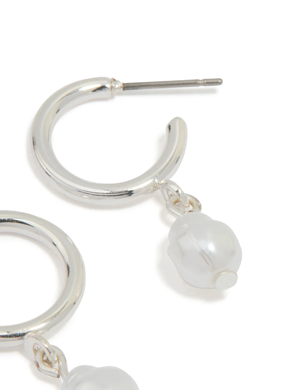 Silver Pearl Drop Huggie Earrings - Image 5