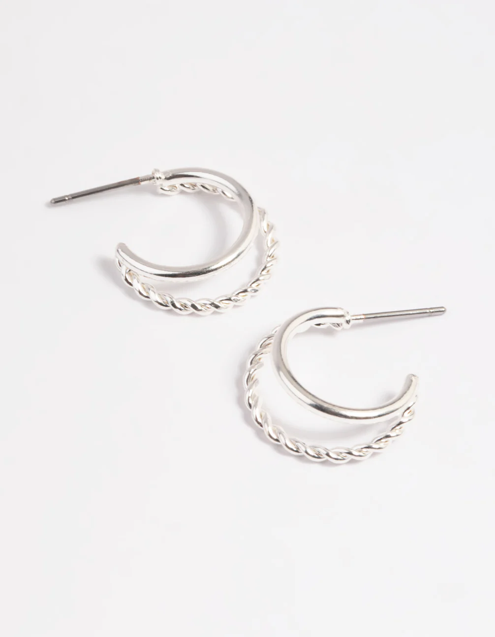 Silver Twisted Huggie Hoop Earrings - Image 2