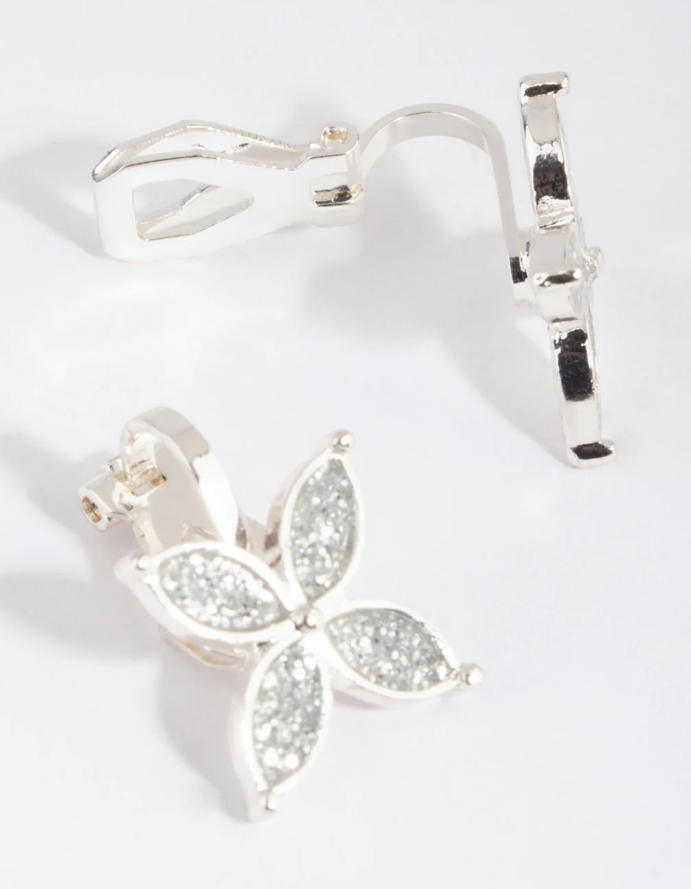 Silver Pointed Flower Clip-On Earrings - Image 2