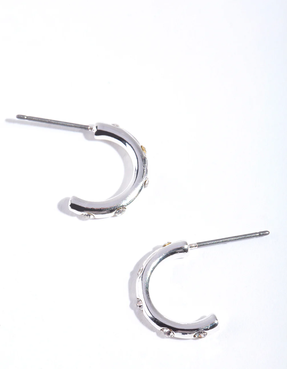 Silver Simple Diamante Half Hoop Earrings - Image 2