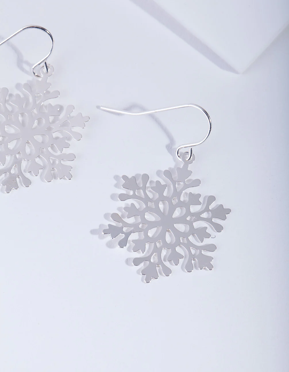Silver Snowflake Drop Earrings - Image 2
